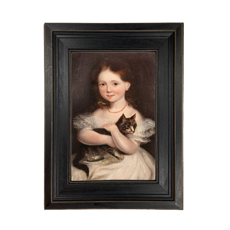 Girl with Cat Framed Oil Painting Print on Canvas