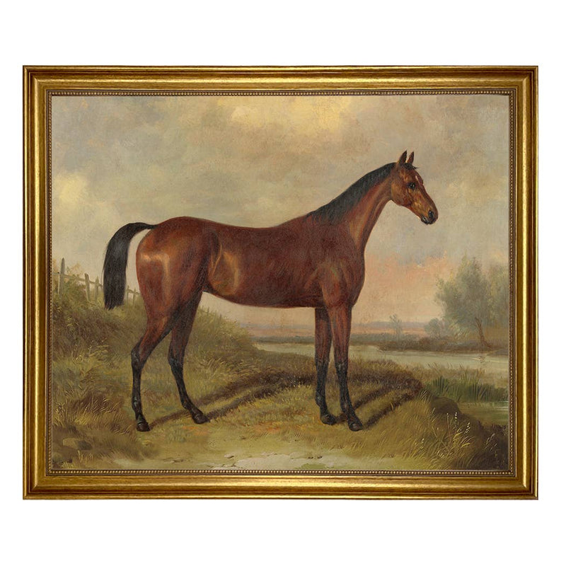 Hunter in a Landscape Framed Oil Painting Print on Canvas