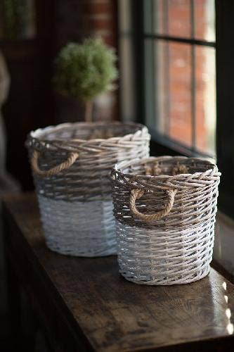 Round Willow Baskets Dipped White