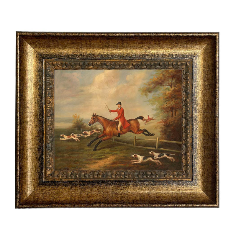 Fox Hunting Scene Framed Oil Painting Print on Canvas