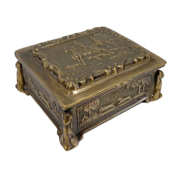 4-1/2" Antiqued Brass Equestrian Trinket Box