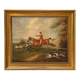 Fox Hunting Scene Oil Painting Print on Canvas, Gold Frame