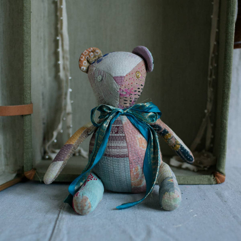 Kantha Teddy Bear - Soft Cotton Art Doll, One of a Kind