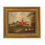 Fox Hunting Scene Oil Painting Print on Canvas, Gold Frame