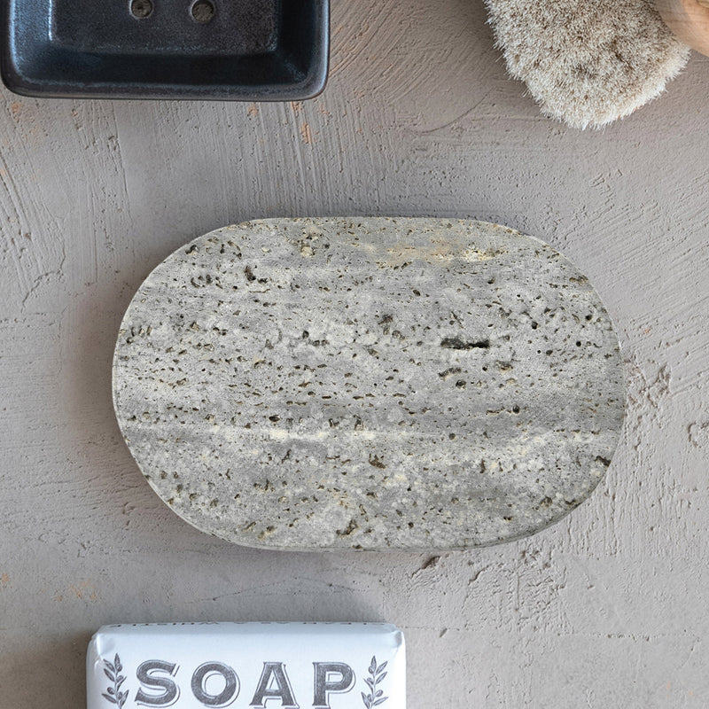 6"L x 4"W Oval Travertine Soap