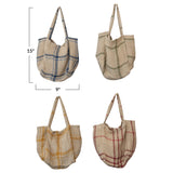 Jute Tote Bag w/ Grid Pattern