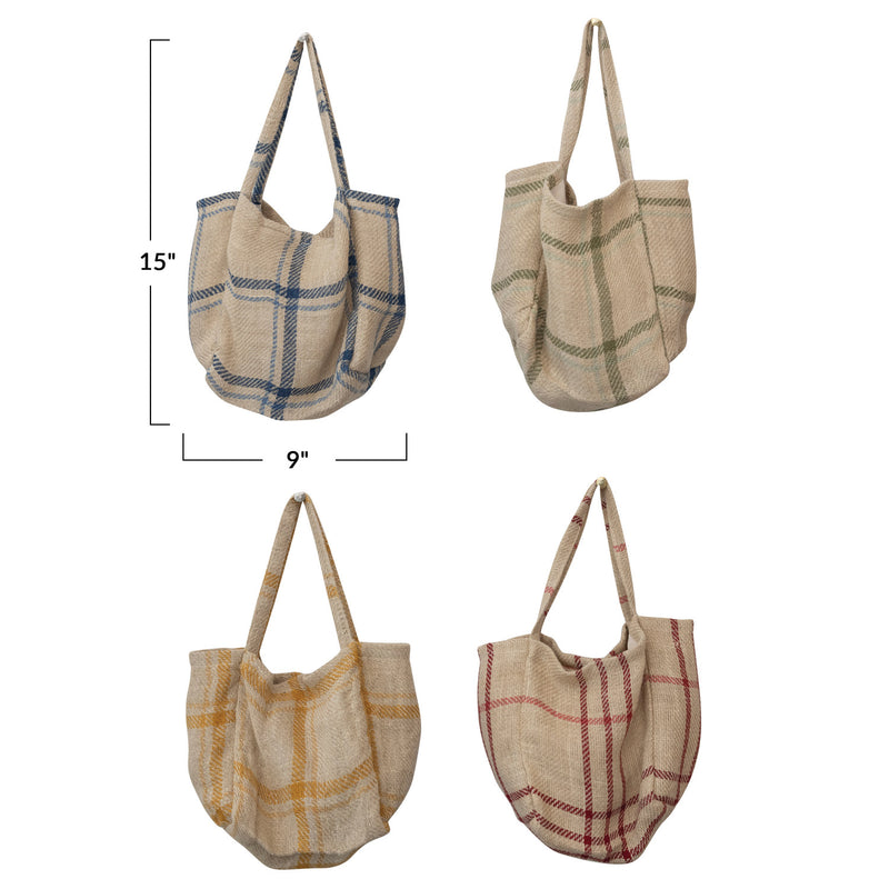 Jute Tote Bag w/ Grid Pattern