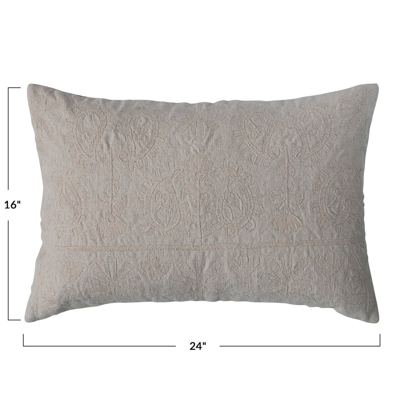 24"x 16" Embroidered Cotton Pillow