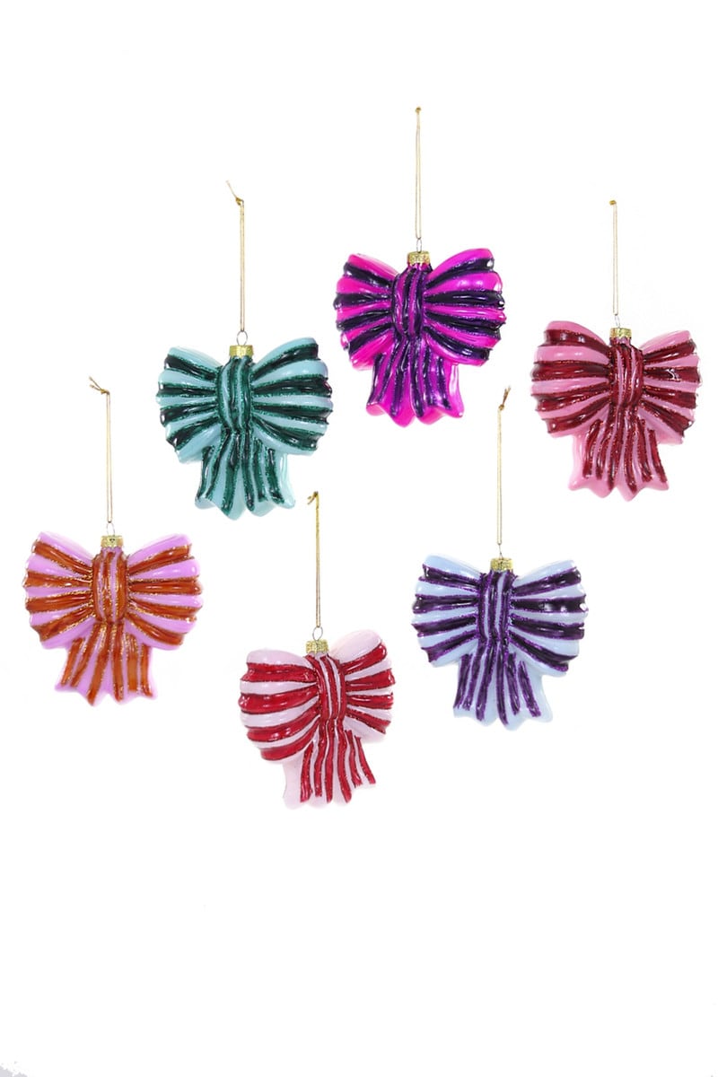 STRIPED BOW GLASS ORNAMENT