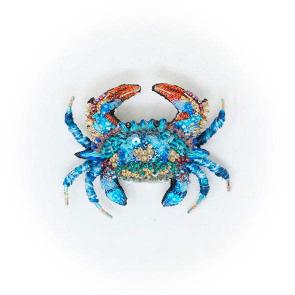 Ornate Blue Crab Brooch Pin