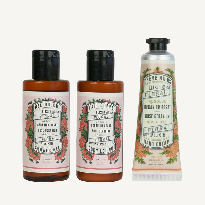 Travel Set Rose Geranium - Shower, Body lotion, Hand cream