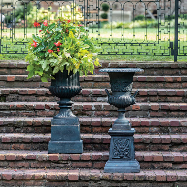 Fluted Urn with Pedestal, Green, Large
