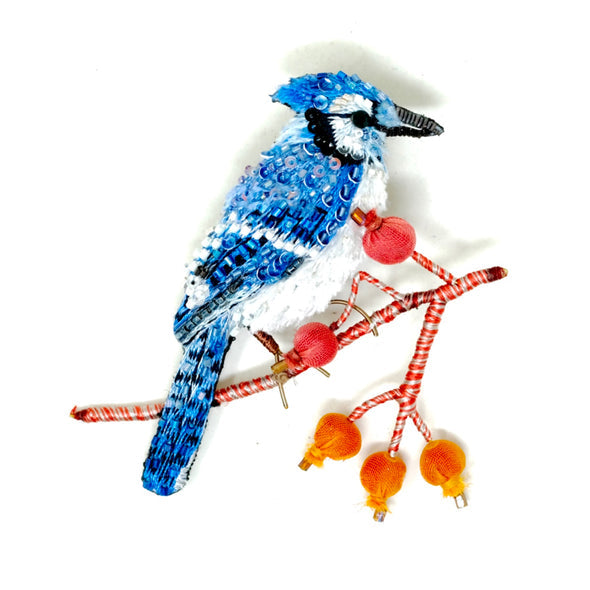 Singing Blue Jay Brooch Pin