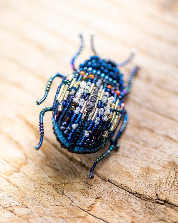 Blue Mint Beetle Brooch Pin