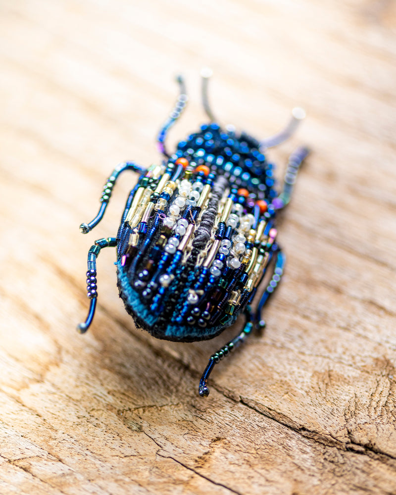 Blue Mint Beetle Brooch Pin