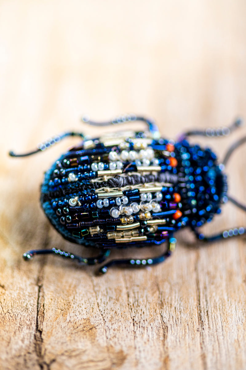 Blue Mint Beetle Brooch Pin