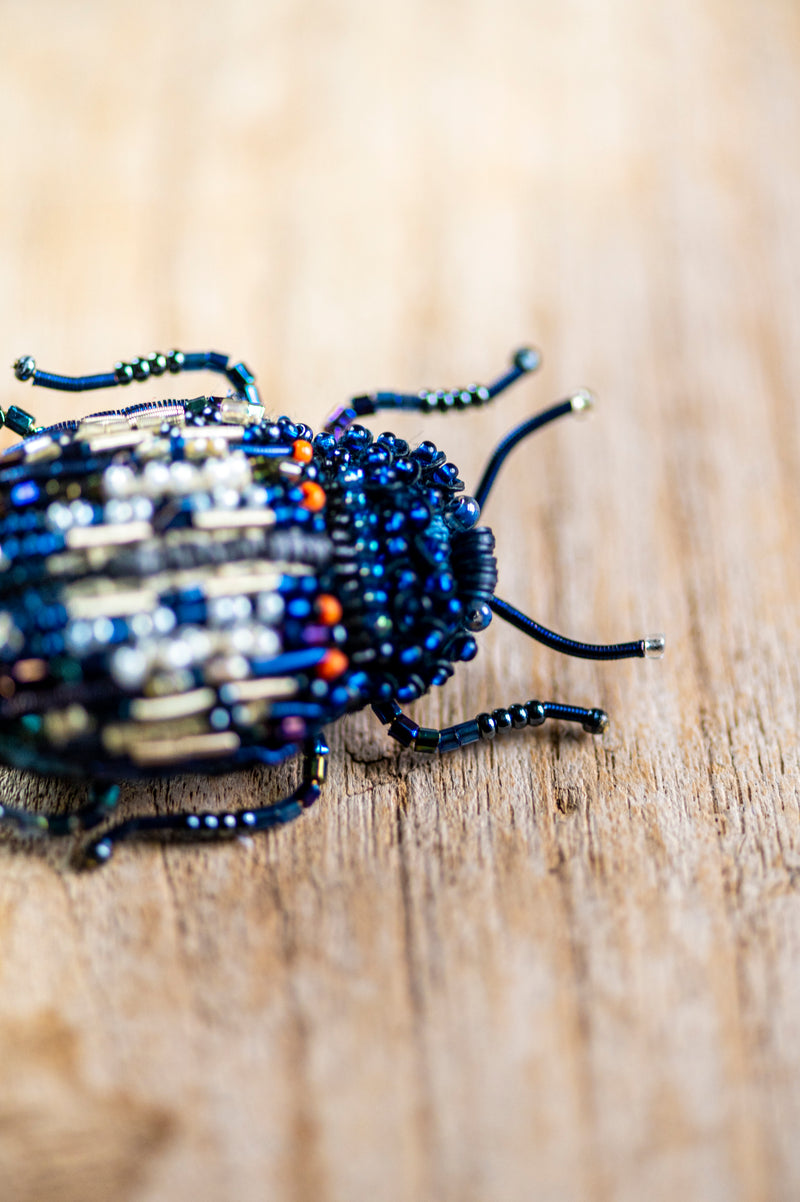 Blue Mint Beetle Brooch Pin