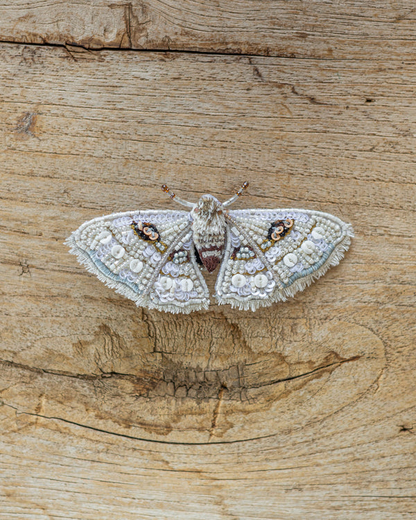 White Spring Moth Brooch Pin