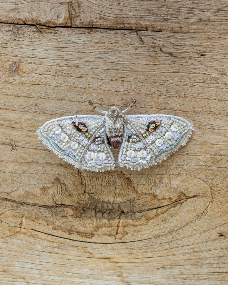 White Spring Moth Brooch Pin