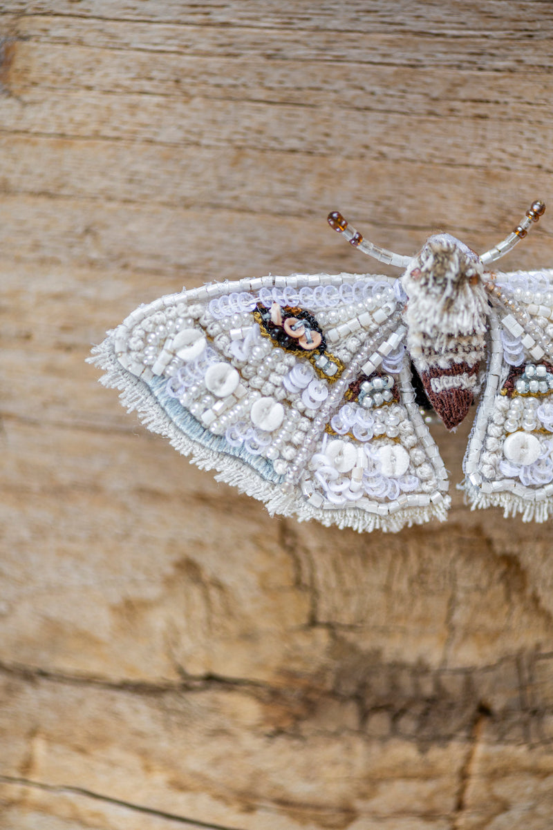 White Spring Moth Brooch Pin