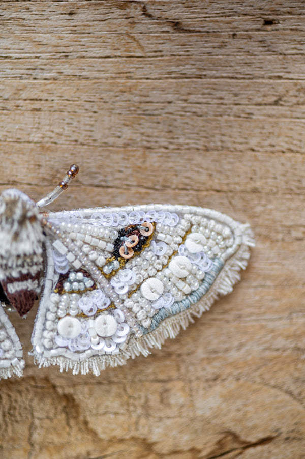White Spring Moth Brooch Pin