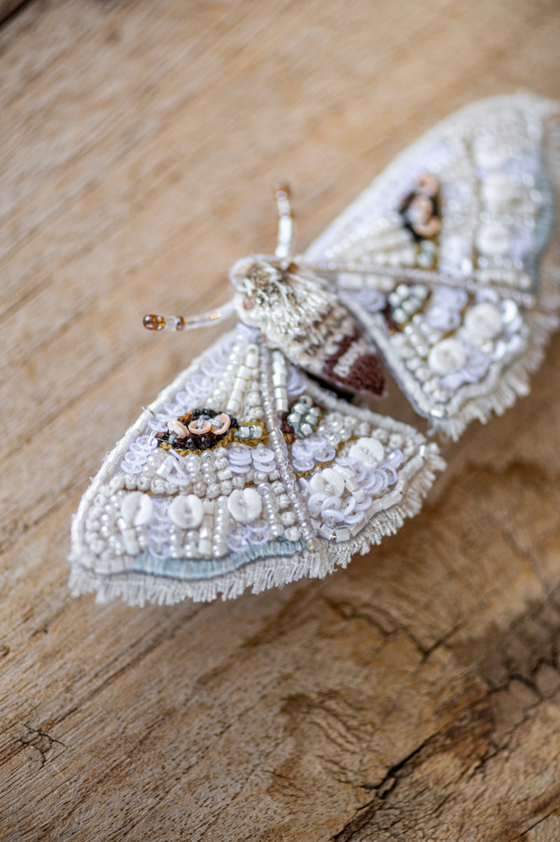 White Spring Moth Brooch Pin