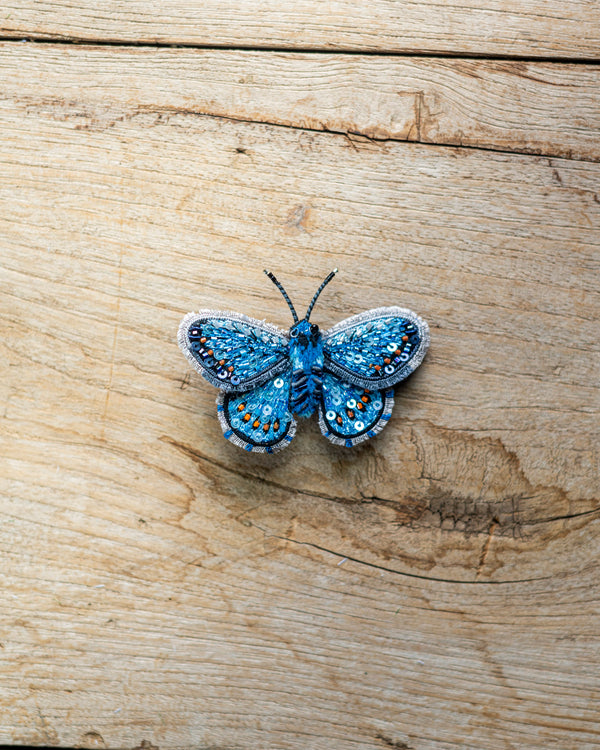 Adonis Blue Butterfly Brooch Pin