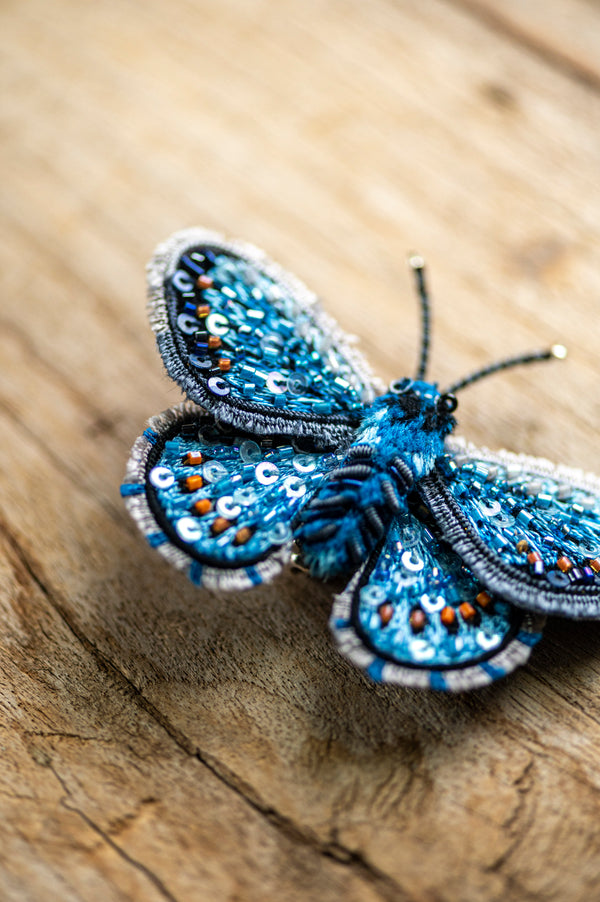 Adonis Blue Butterfly Brooch Pin