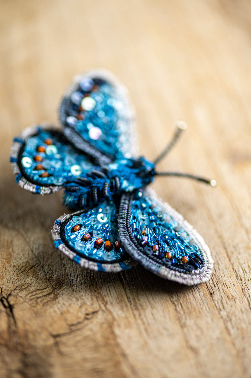 Adonis Blue Butterfly Brooch Pin
