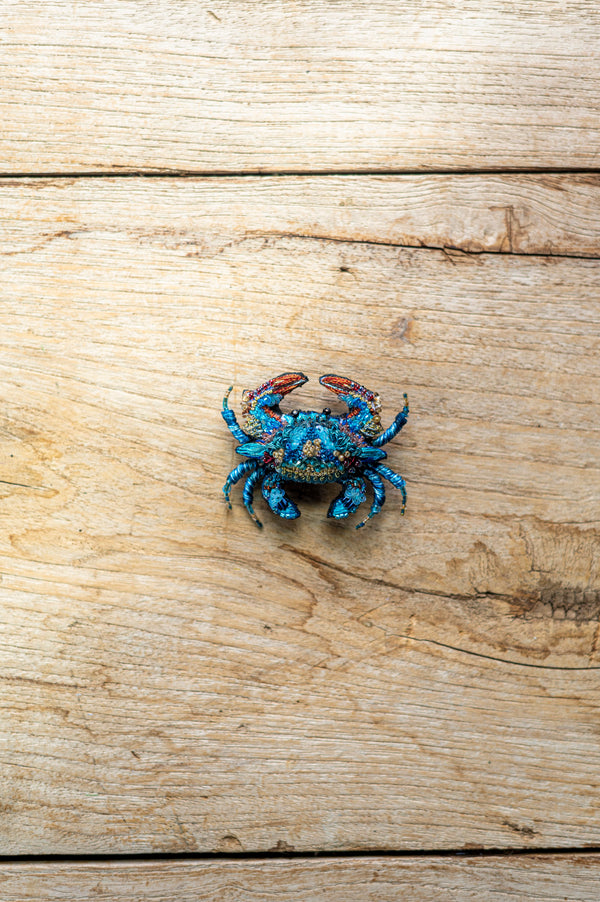 Ornate Blue Crab Brooch Pin