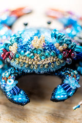 Ornate Blue Crab Brooch Pin