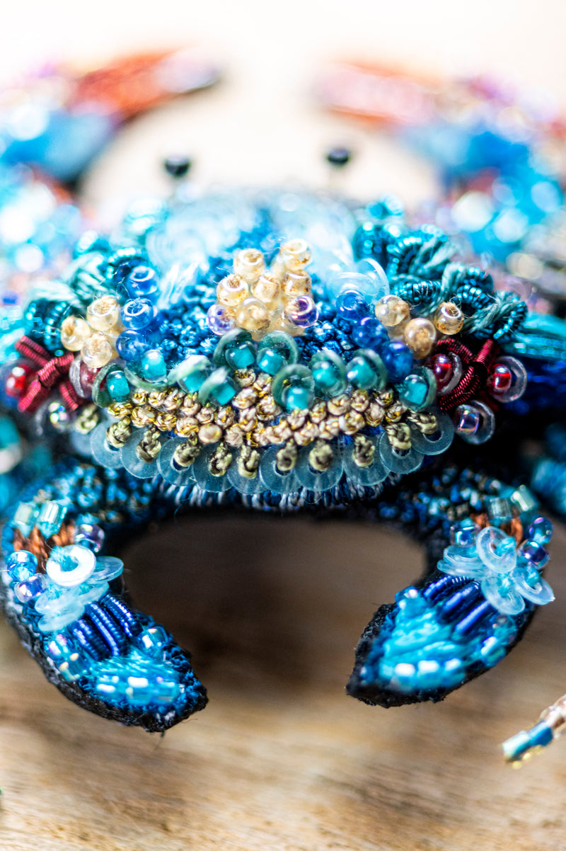 Ornate Blue Crab Brooch Pin