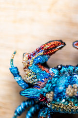 Ornate Blue Crab Brooch Pin