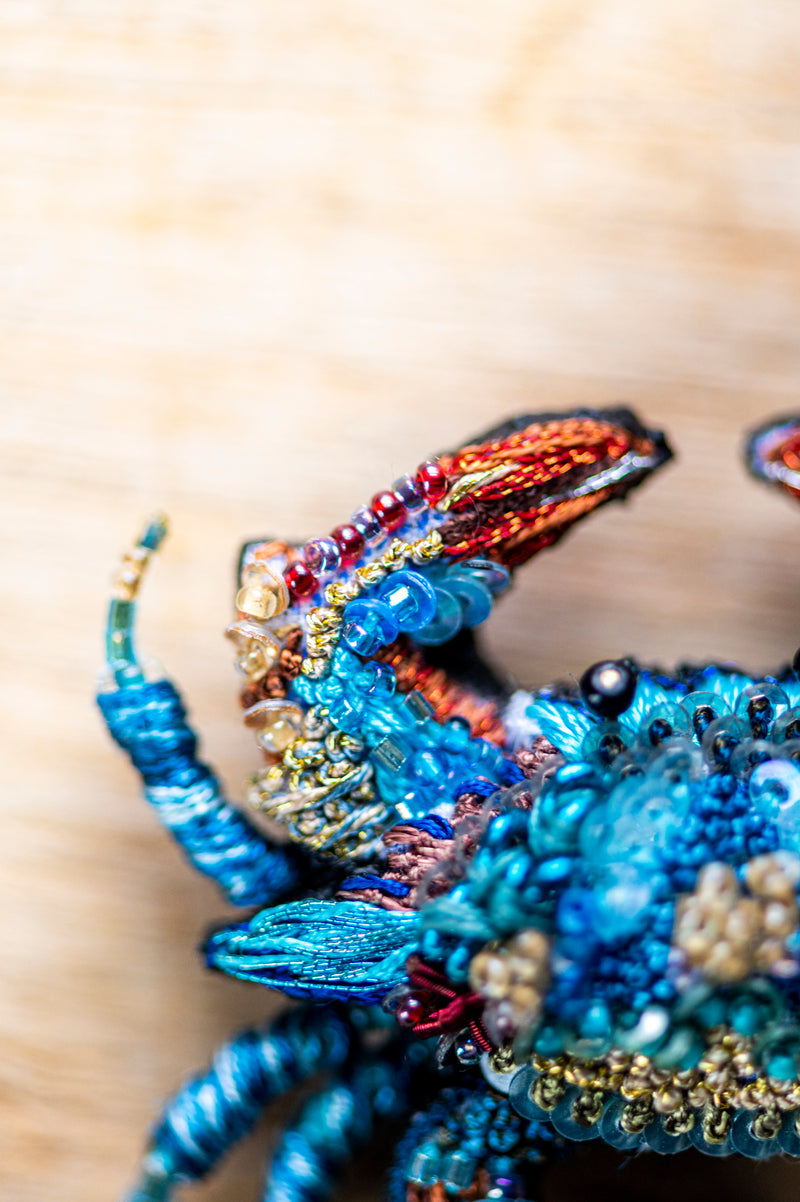 Ornate Blue Crab Brooch Pin