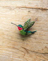 Ruby Throated Hummingbird Brooch Pin