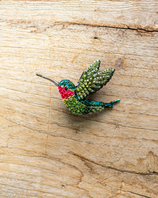 Ruby Throated Hummingbird Brooch Pin