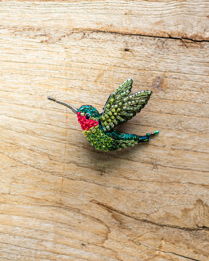 Ruby Throated Hummingbird Brooch Pin