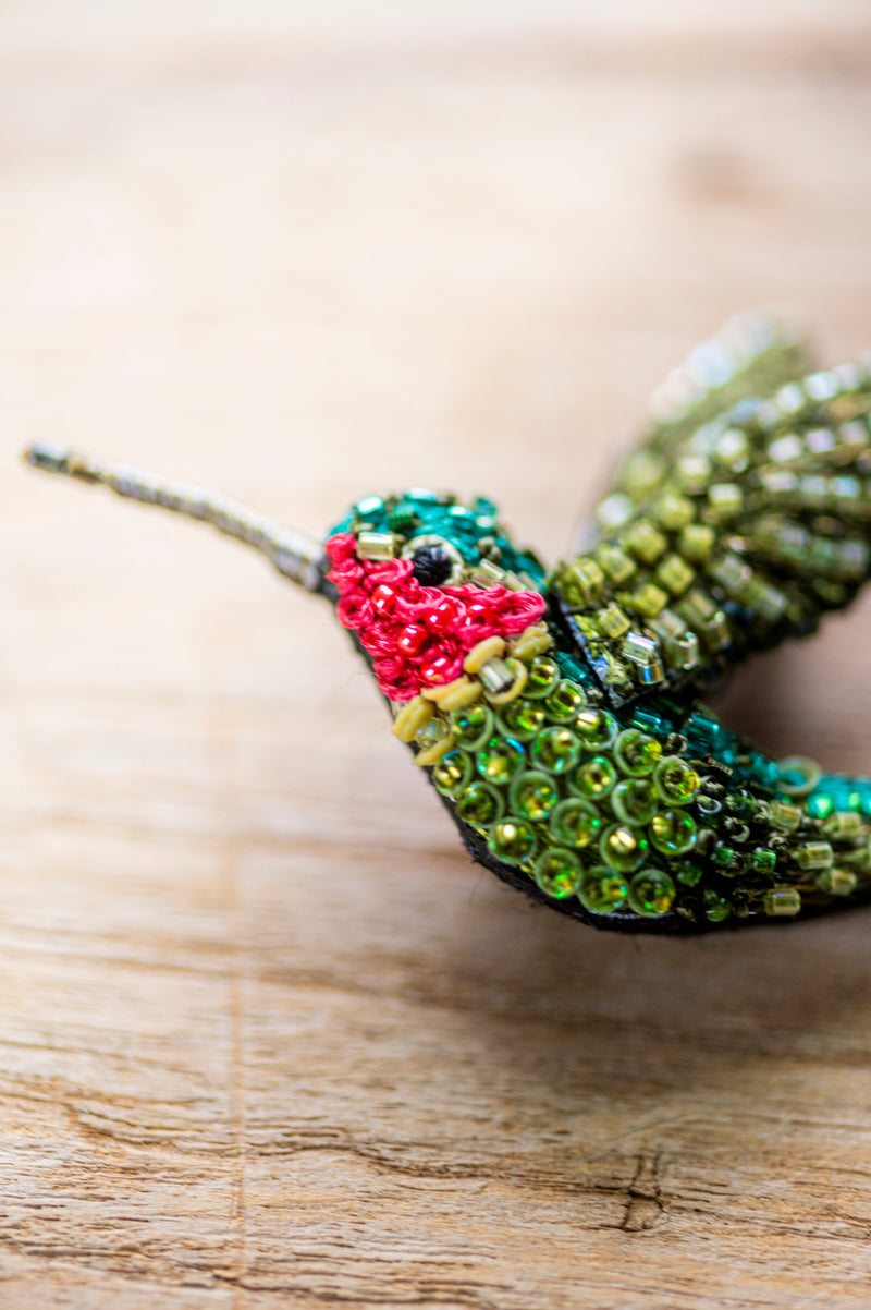 Ruby Throated Hummingbird Brooch Pin