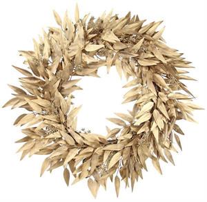 24"DIA METALLIC LEAF WREATH GOLD