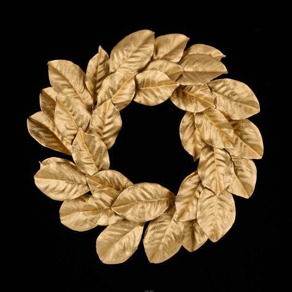 24"DIA MAGNOLIA LEAF WREATH GOLD