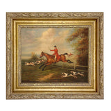 Fox Hunting Scene Framed Oil Painting Print on Canvas