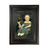 Girl on Rocker with Dog Framed Oil Painting Print on Canvas