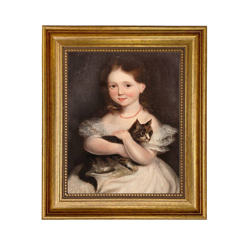 Girl with Cat Framed Oil Painting Print on Canvas