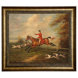 Fox Hunting Scene Framed Oil Painting Print on Canvas