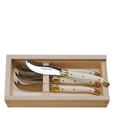 Jean Dubost 4 Cheese Knives Ivory colored handles