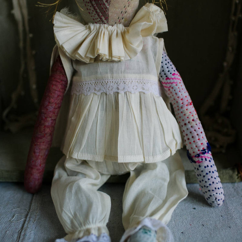 Kantha Ruffle Bun Rag Doll - Cotton-filled Art Doll