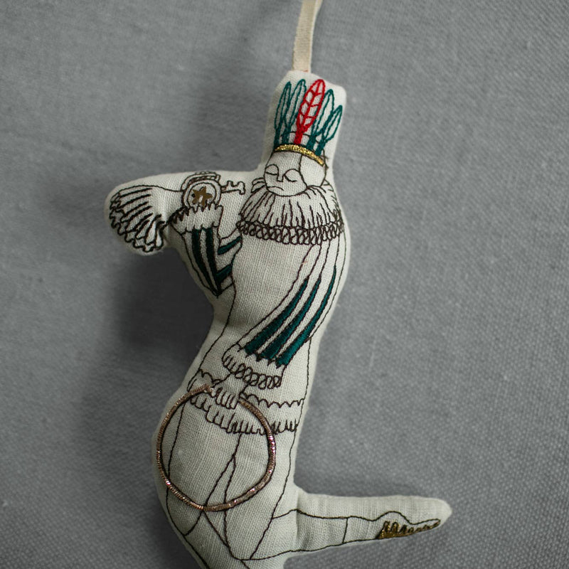 Feathered Hoop Man - Cotton-filled Art Doll