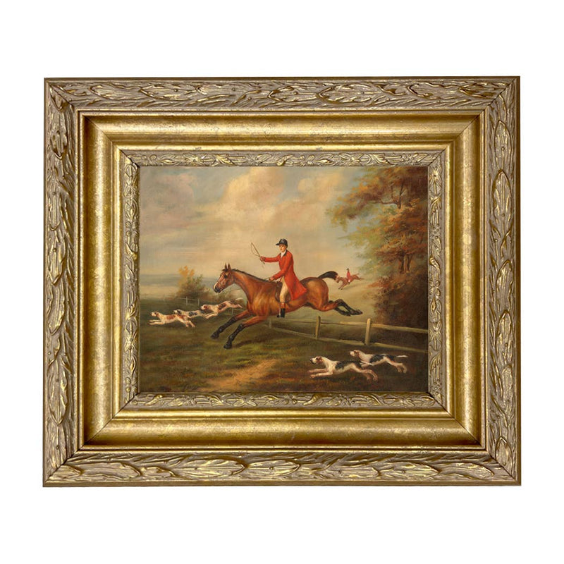 Fox Hunting Scene Framed Oil Painting Print on Canvas