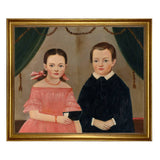Girl in Pink with Brother, Painting Print on Canvas - Gold