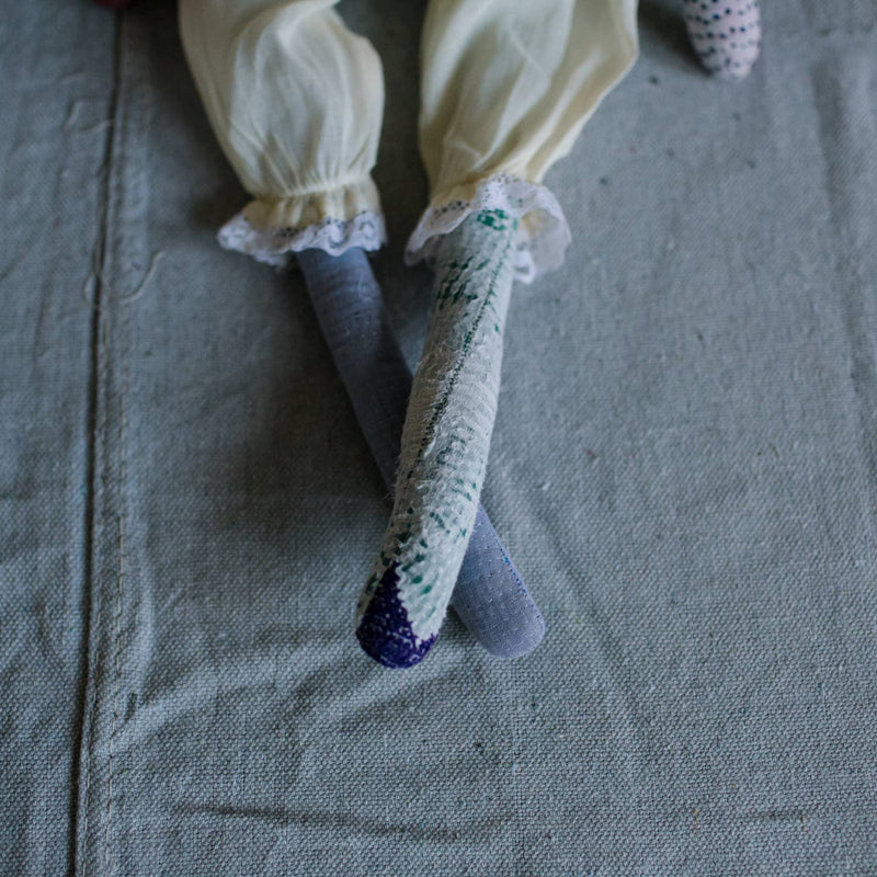 Kantha Ruffle Bun Rag Doll - Cotton-filled Art Doll